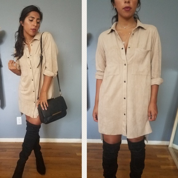 Lulus Dresses & Skirts - TAN FAUX SUEDE SHIRT DRESS MEDIUM